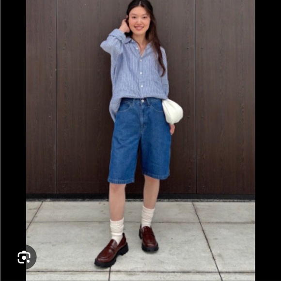 Uniqlo Blue Jean Shorts Relaxed Fit Knee-Length - Picture 2 of 4